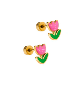 Screwback Stud Earrings - Tulip Pink