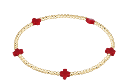 Signature Cross Small 2mm Gold Bracelet - Red