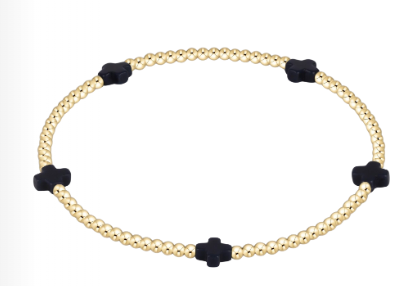 Signature Cross Small 2mm Gold Bracelet - Navy