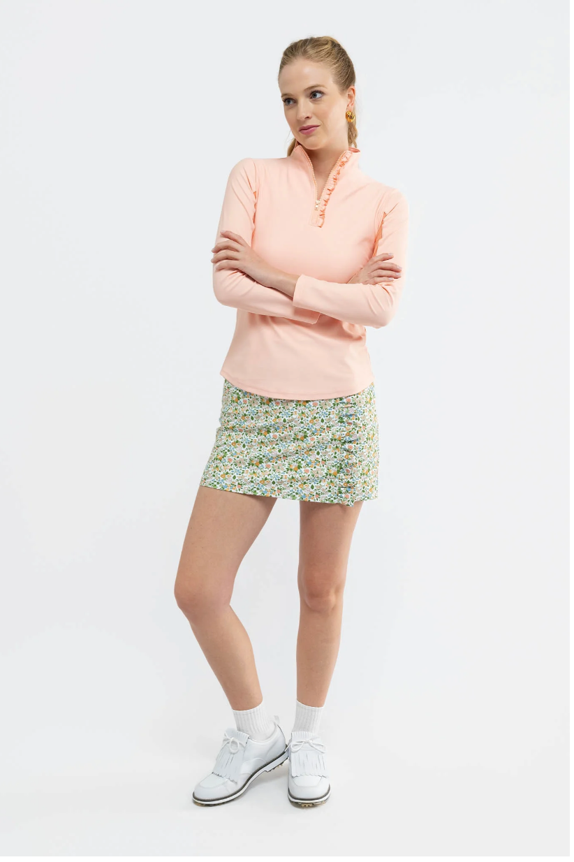 Ava Ruffle Quarter Zip - Melon