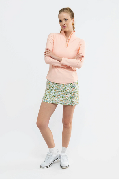 Ava Ruffle Quarter Zip - Melon