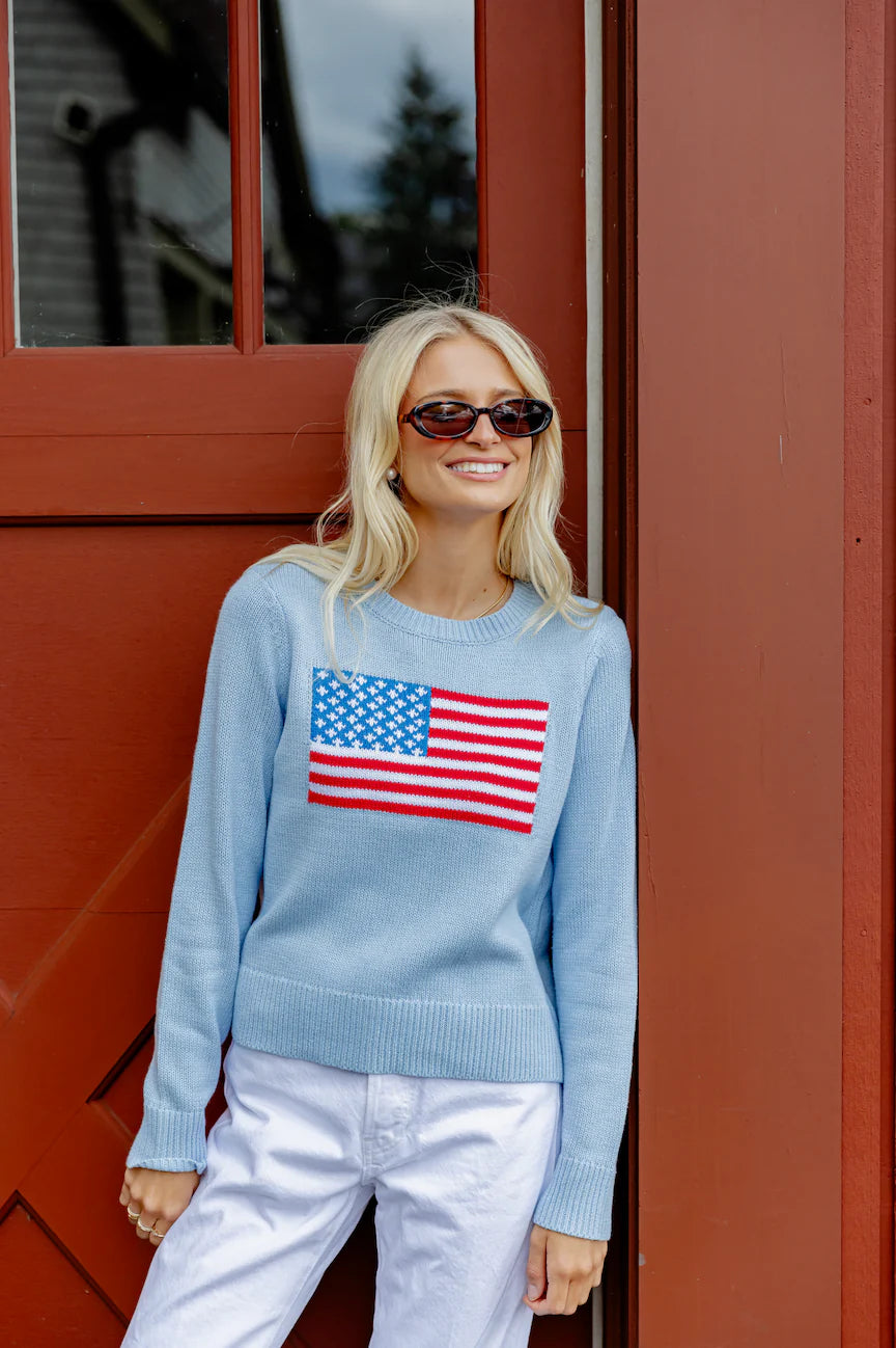 Periwinkle Cropped Flag Sweater