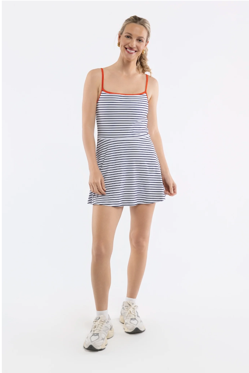 Hailey Dress - White Navy Stripe