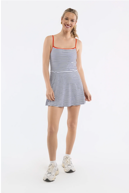 Hailey Dress - White Navy Stripe