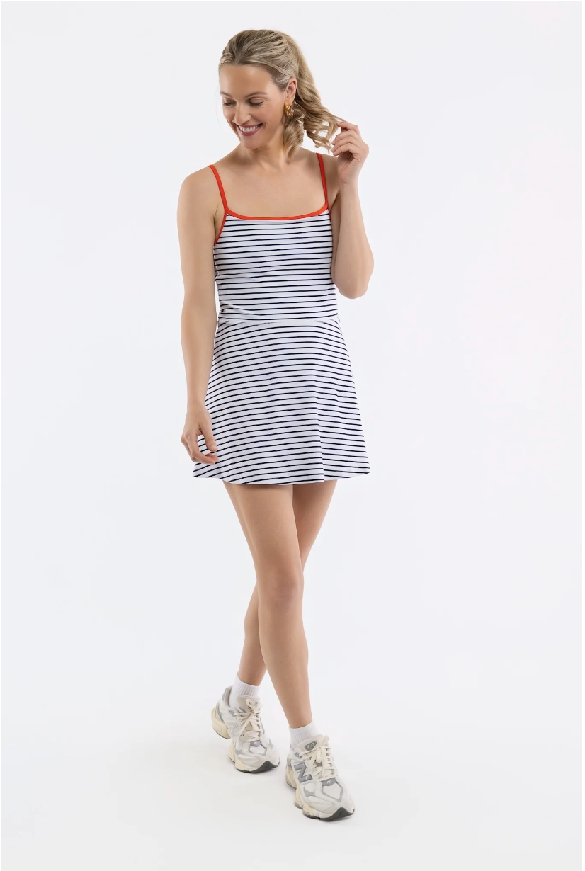 Hailey Dress - White Navy Stripe
