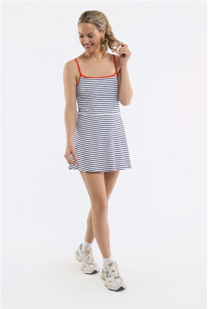 Hailey Dress - White Navy Stripe
