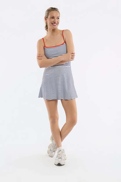 Hailey Dress - White Navy Stripe