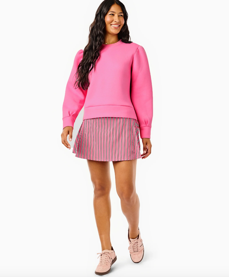 Ponte Beta Bow Pullover Sweatshirt -  Rose/Lacquer