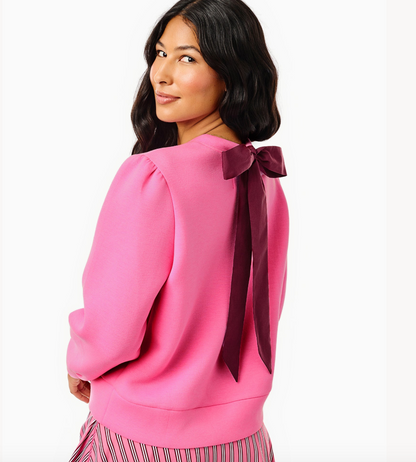 Ponte Beta Bow Pullover Sweatshirt -  Rose/Lacquer