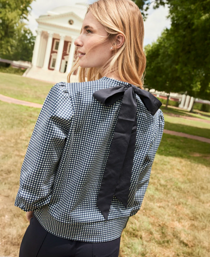 Ponte Beta Bow Pullover Sweatshirt - Navy Gingham