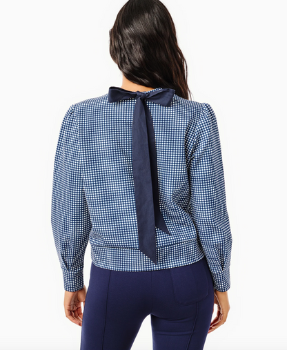 Ponte Beta Bow Pullover Sweatshirt - Navy Gingham