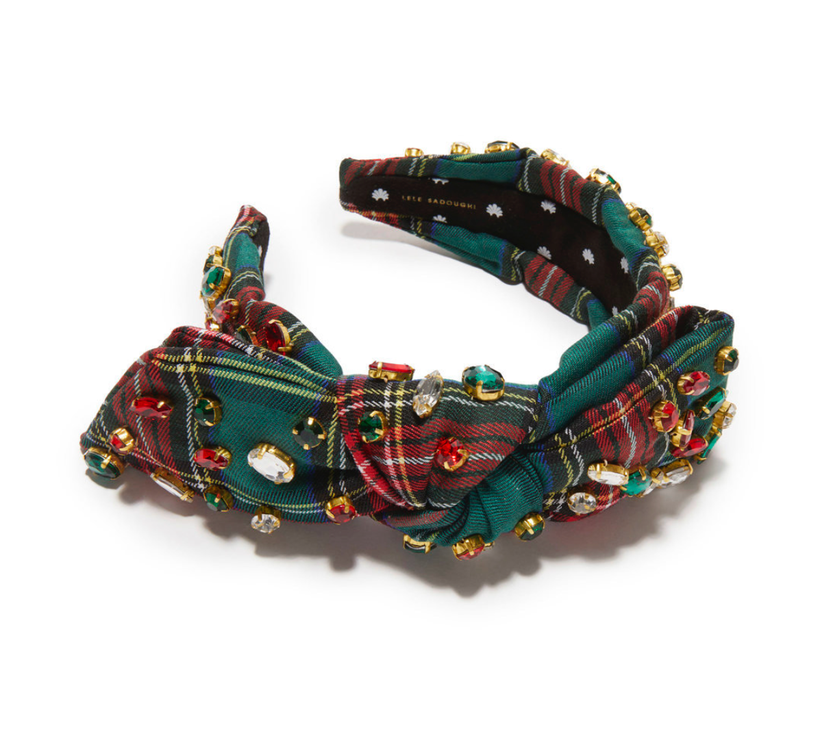 Holly Glittering Crystal Headband - Festive Plaid