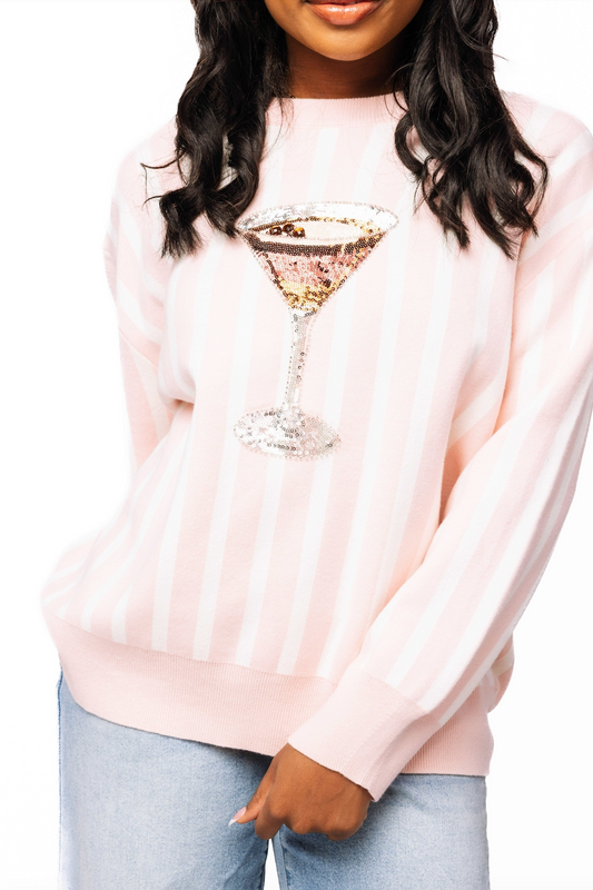 Light Pink & White Stripe Espresso Martini Sweater