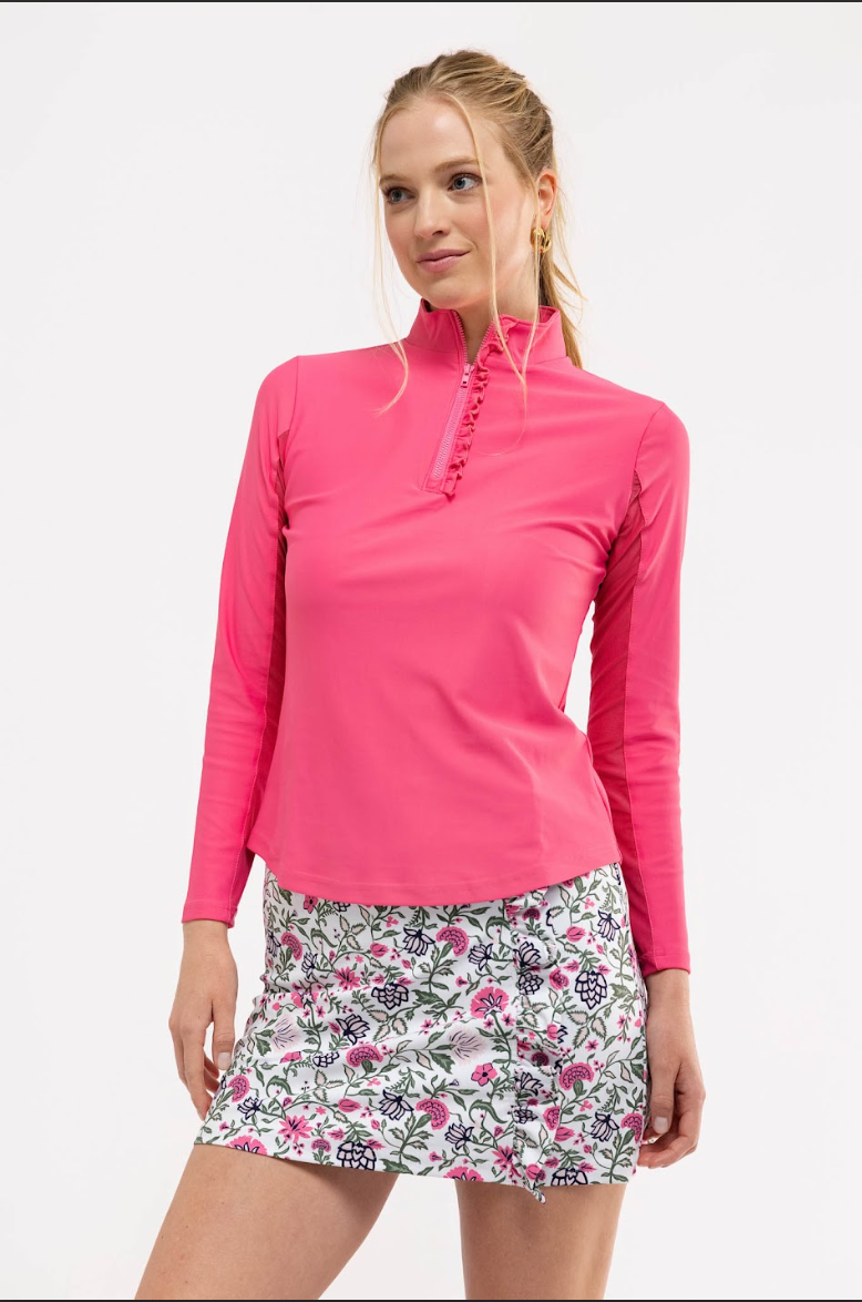 Ava Ruffle Quarter Zip - Rose