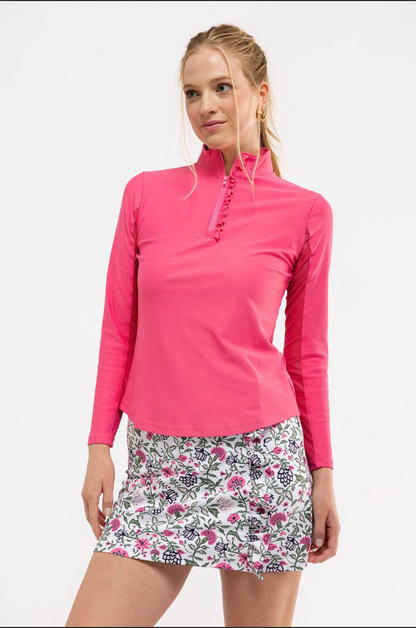 Ava Ruffle Quarter Zip - Rose