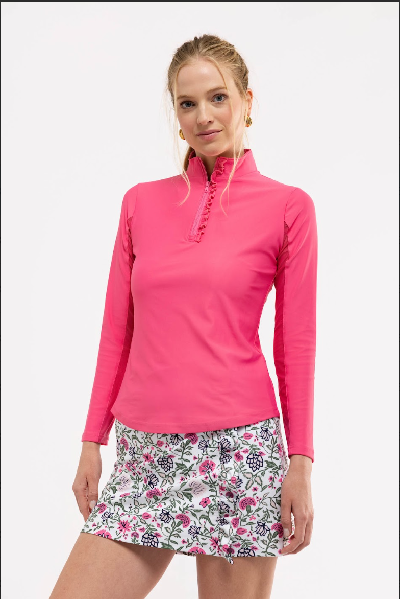 Ava Ruffle Quarter Zip - Rose