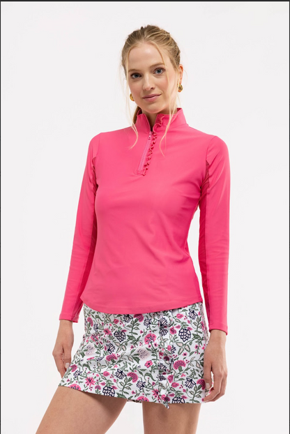 Ava Ruffle Quarter Zip - Rose