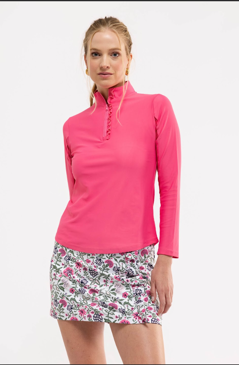 Ava Ruffle Quarter Zip - Rose