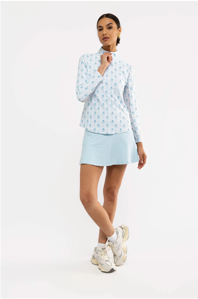 Ava Quarter Zip - Blue Dot Floral