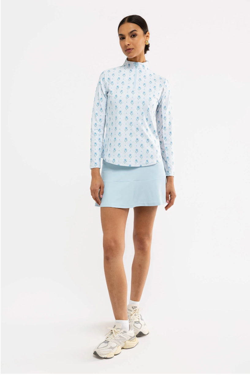 Ava Quarter Zip - Blue Dot Floral