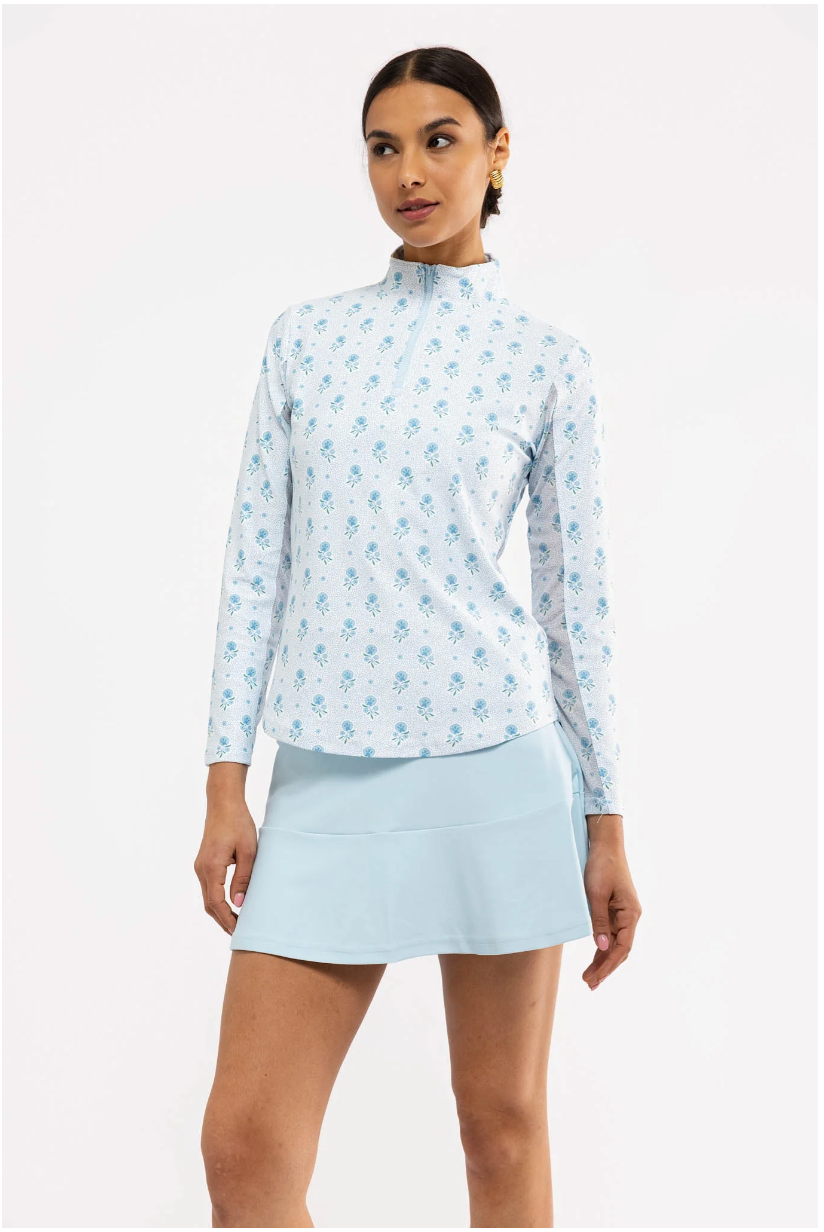 Ava Quarter Zip - Blue Dot Floral