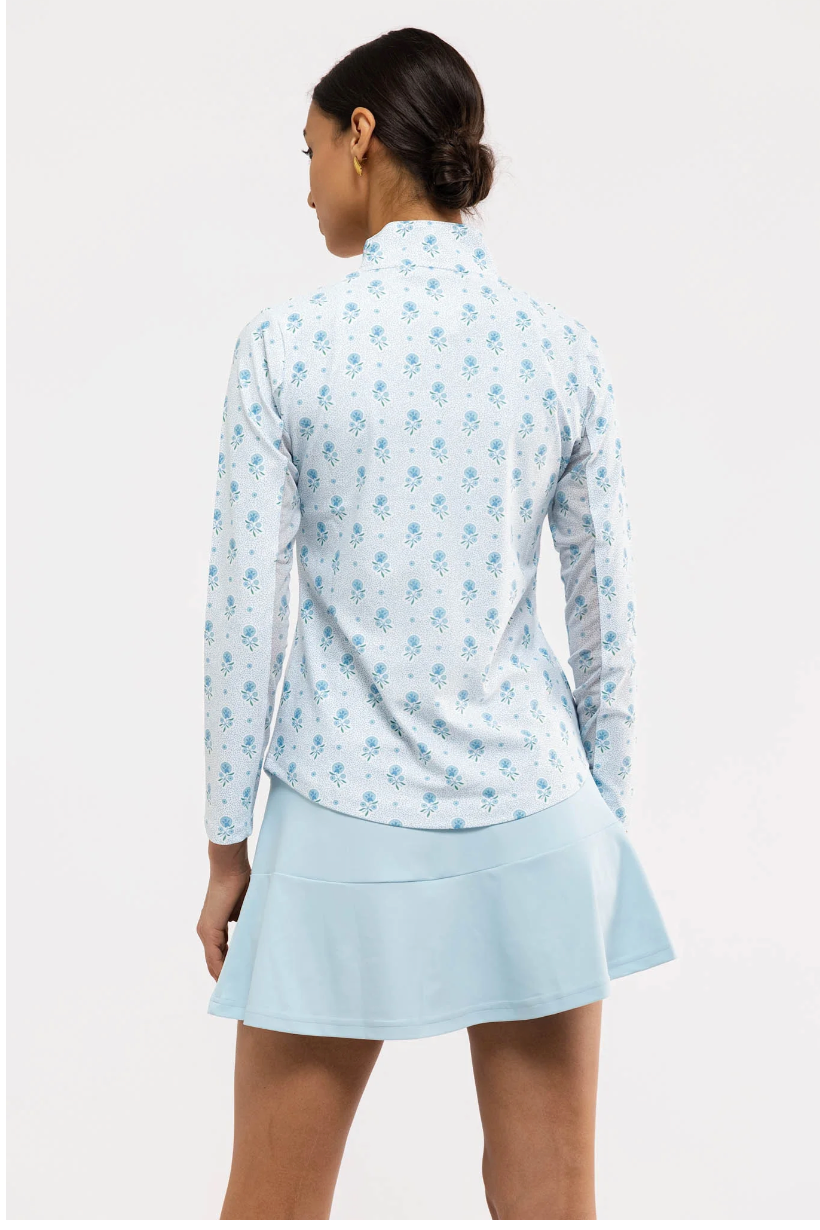 Ava Quarter Zip - Blue Dot Floral