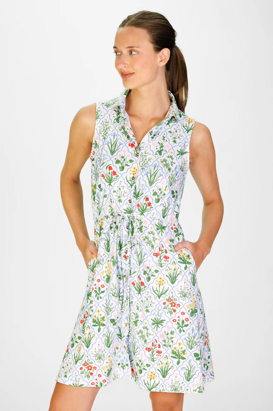 Sleeveless London Dress in Garden Lattice
