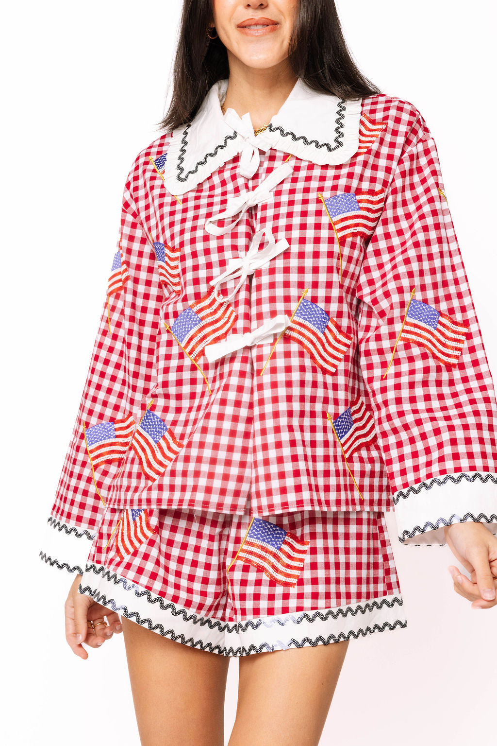 Red & White Gingham American Flag Short