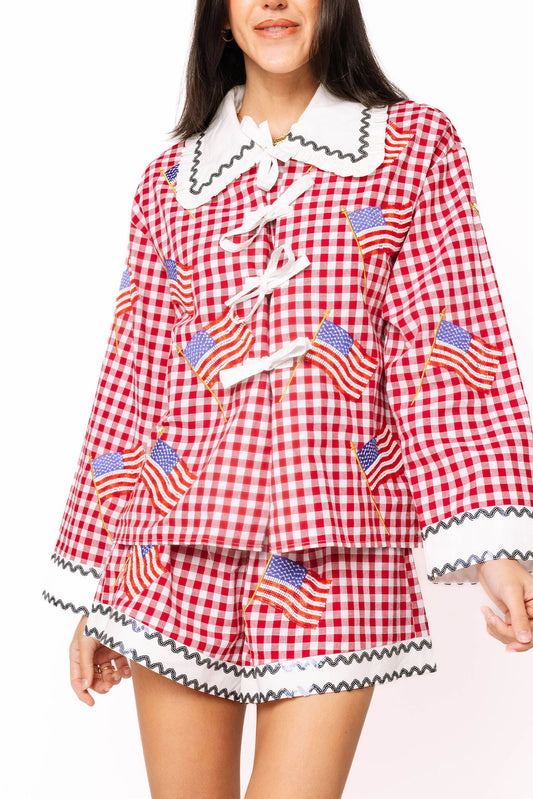 Red & White Gingham American Flag Short