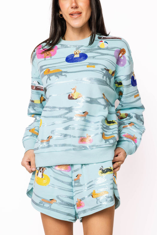 Blue Dogs Swimming on Floats Sweatshirt