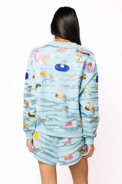 Blue Dogs Swimming on Floats Sweatshirt