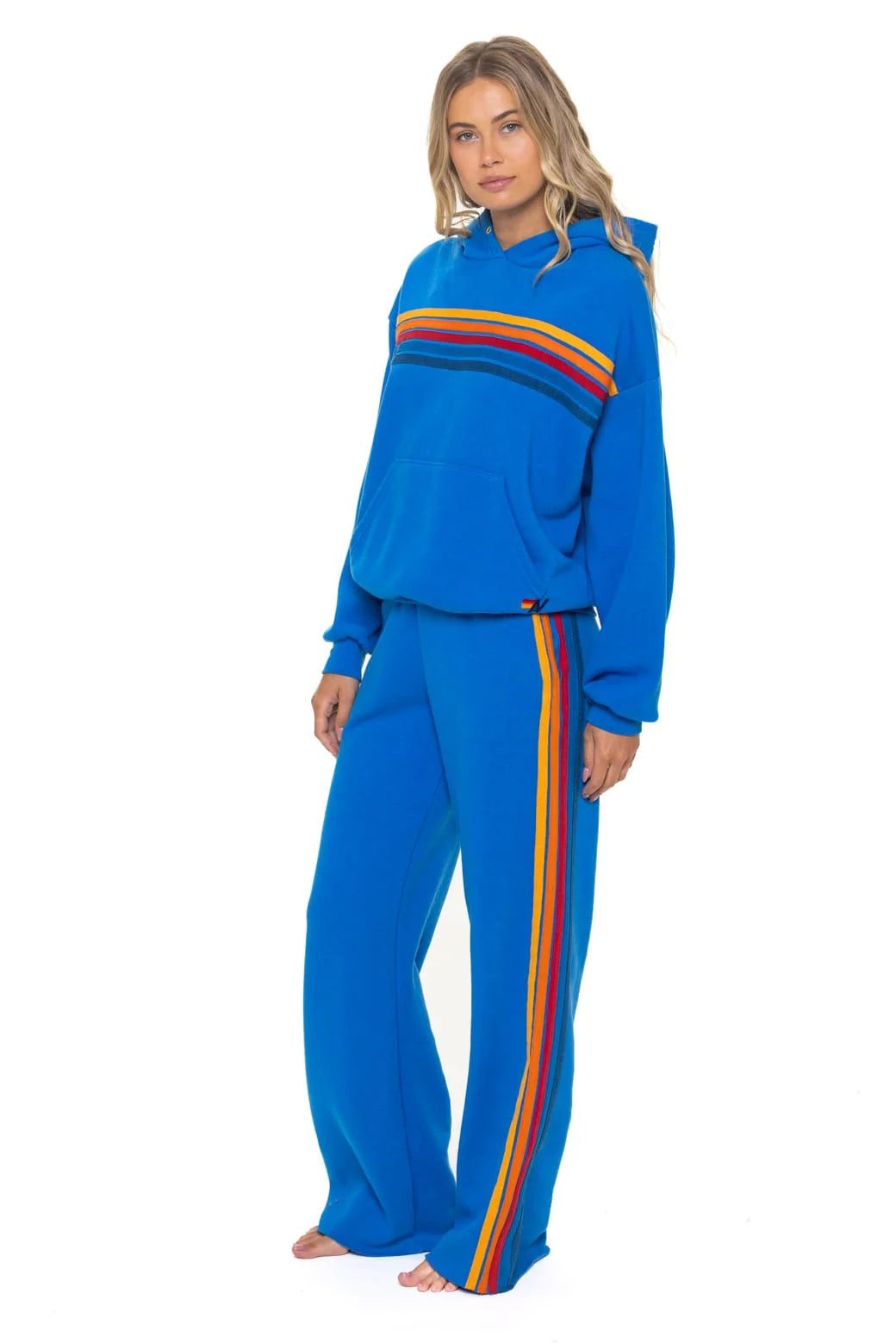 5 Stripe Wide Leg Pocket Sweatpants - Ocean