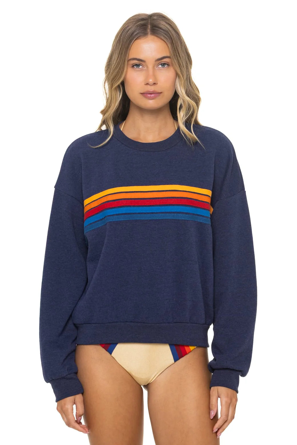 5 Stripe Relaxed Crew Sweatshirt - Navy