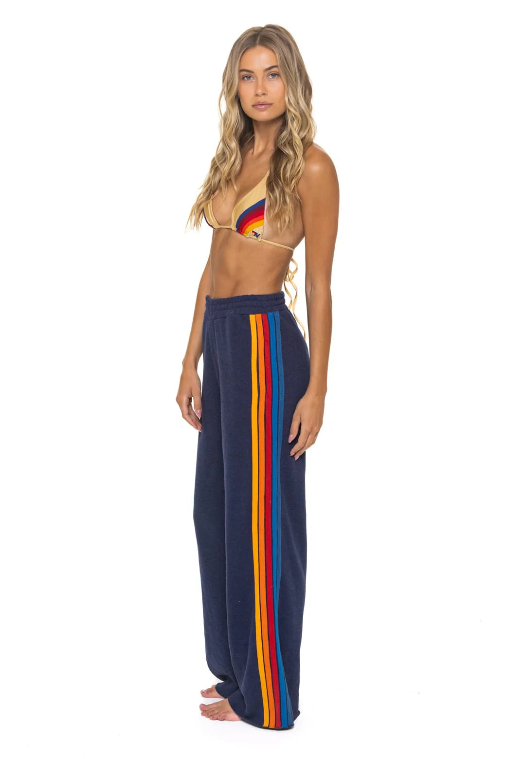 5 Stripe Wide Leg Pocket Sweatpants - Navy