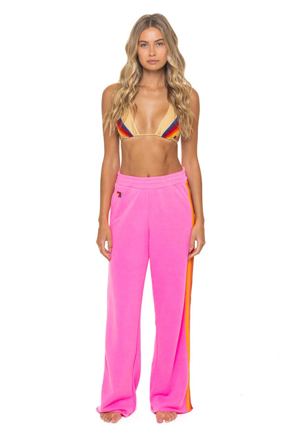 5 Stripe Wide Leg Pocket Sweatpants - Neon Pink