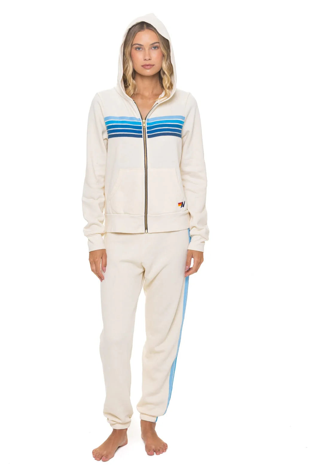 5 Stripe Hoodie - Vintage White/Blue
