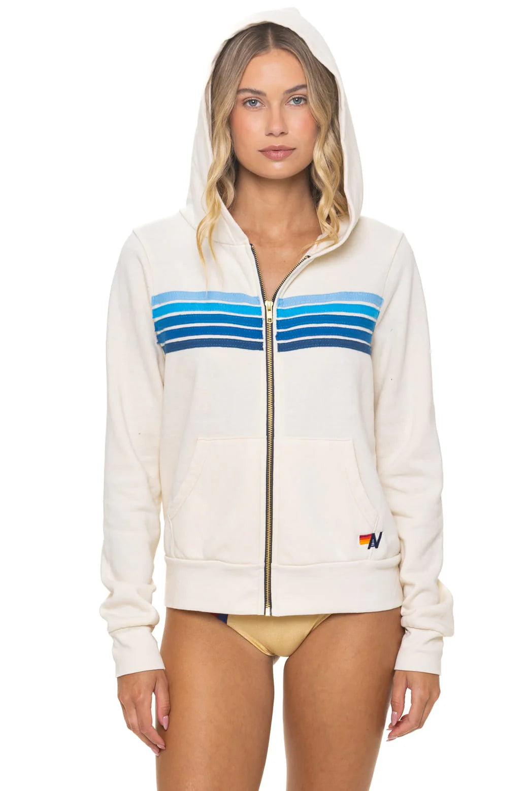 5 Stripe Hoodie - Vintage White/Blue