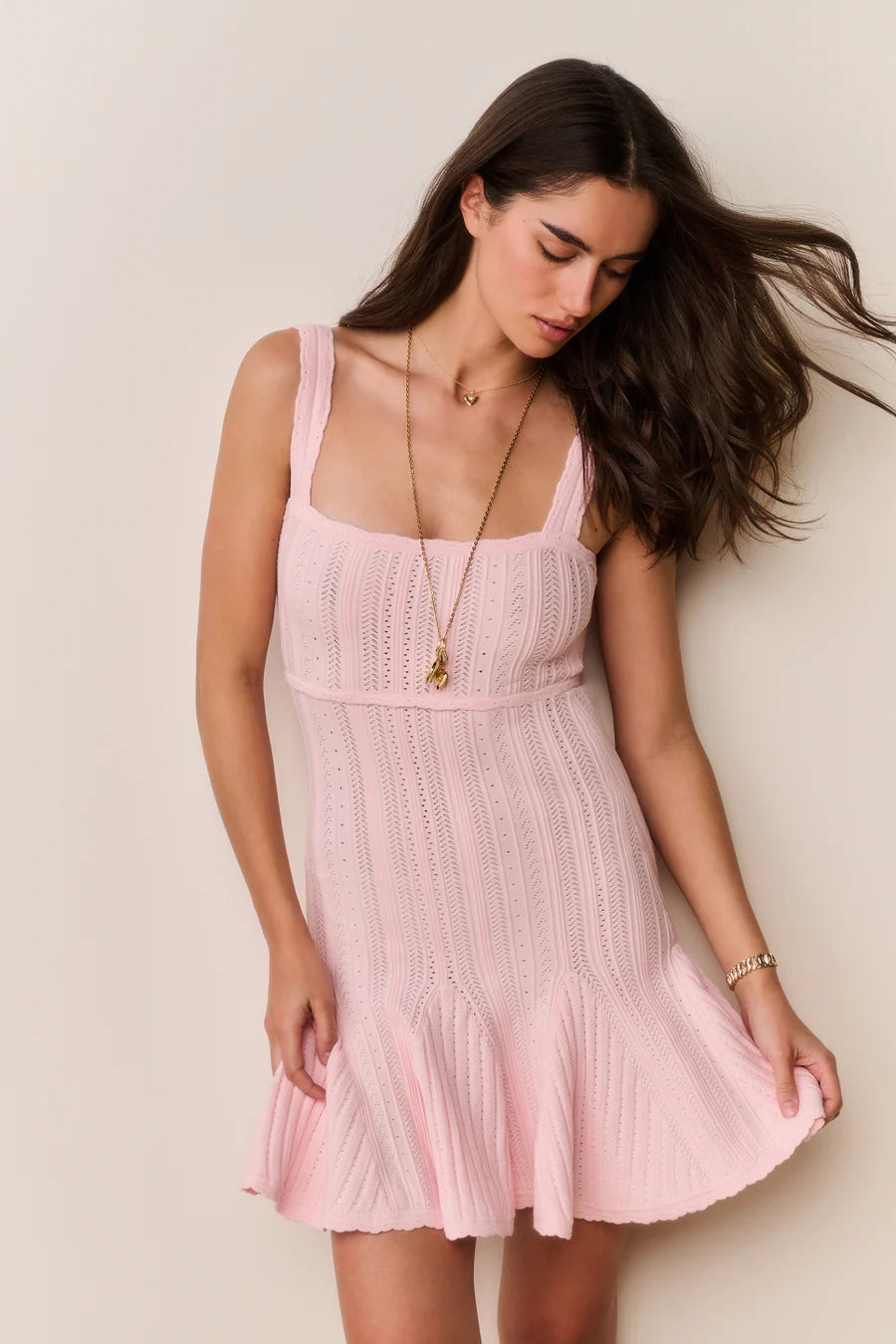 Tabatha Stretch Pointelle Mini Dress - Peach Sorbet