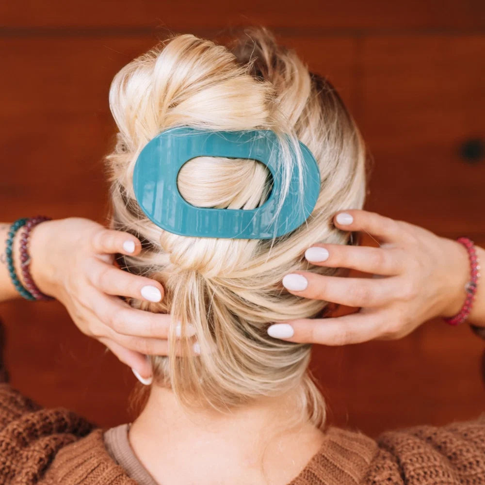 Teal With It Large Flat Round Hair Clip
