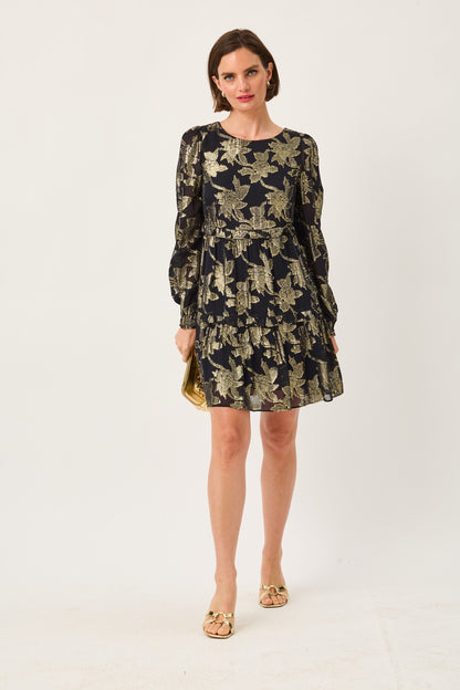 Noir Falling Floral Viscose Metallic Clip