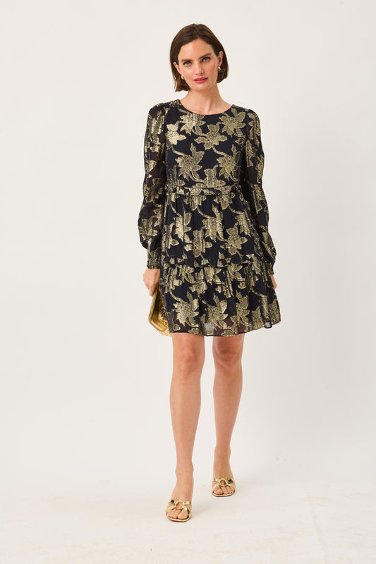 Noir Falling Floral Viscose Metallic Clip