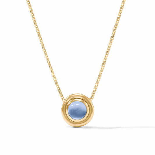 Wave Stone Delicate Necklace - Iridescent Chalcedony Blue