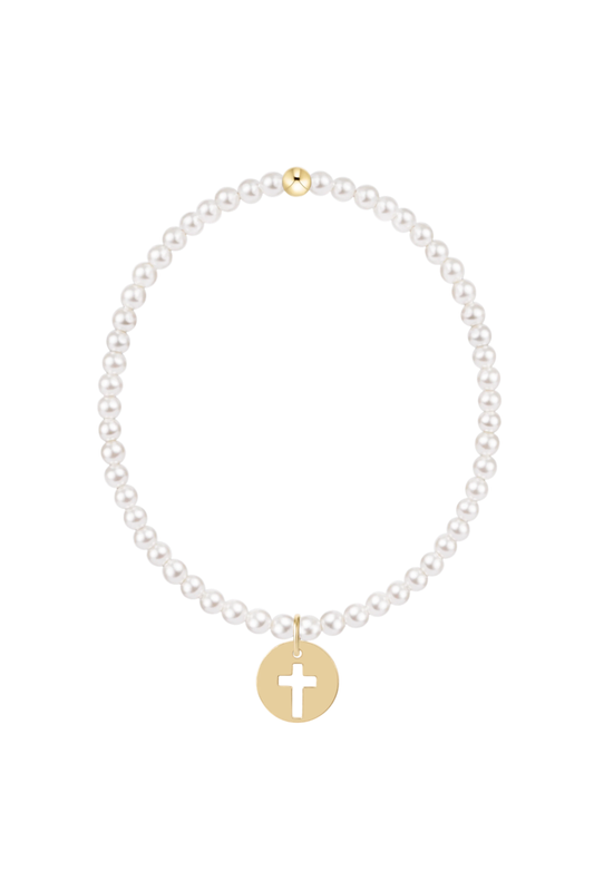 classic pearl 3mm bracelet - blessed gold disc