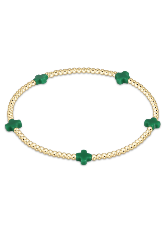 signature cross small 2mm gold bracelet - emerald