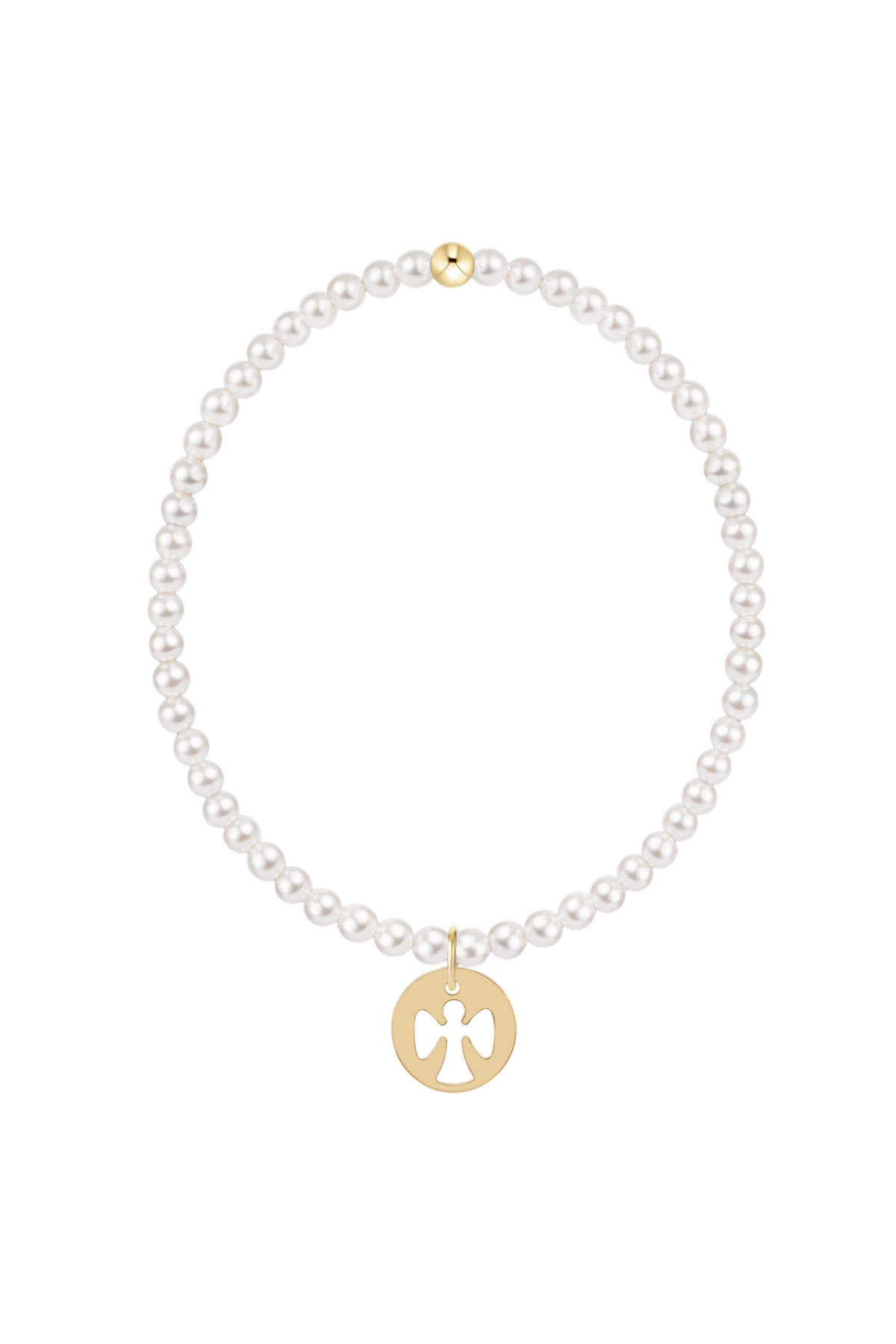 classic pearl 3mm bracelet - guardian angel gold disc