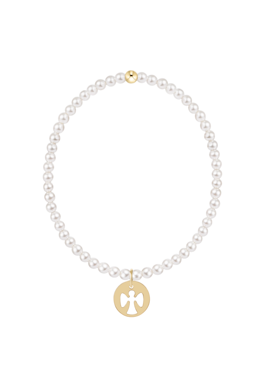 classic pearl 3mm bracelet - guardian angel gold disc