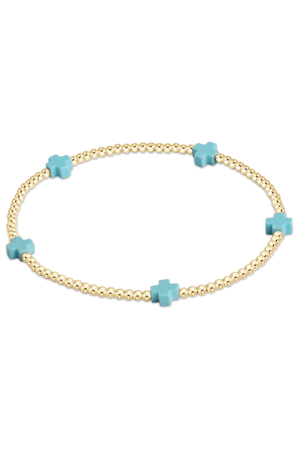 signature cross small 2mm gold bracelet - turquoise