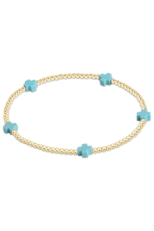 signature cross small 2mm gold bracelet - turquoise
