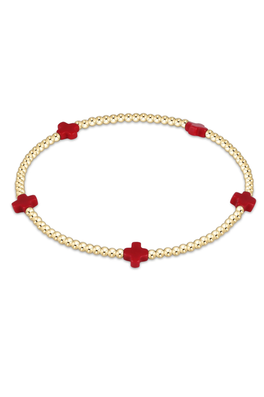 Signature Cross Small 2mm Gold Bracelet - Red