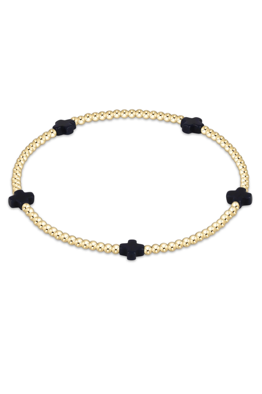 Signature Cross Small 2mm Gold Bracelet - Navy
